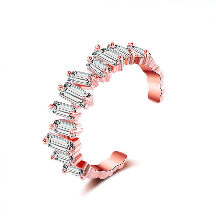 Fashion Geometric Inlaid Zircon Ice Crushing Design Open Copper Ring