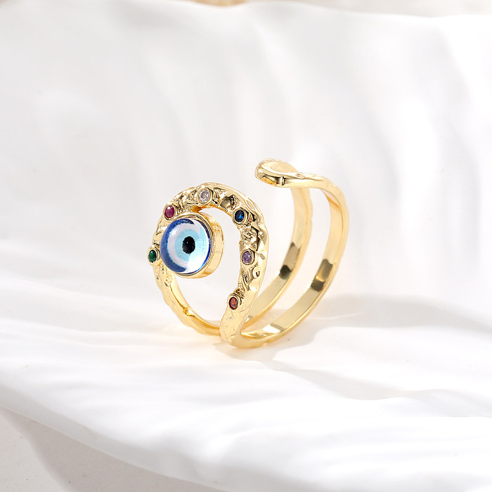 Anéis banhados a ouro com revestimento de cobre de olho do diabo estilo simples exagerado