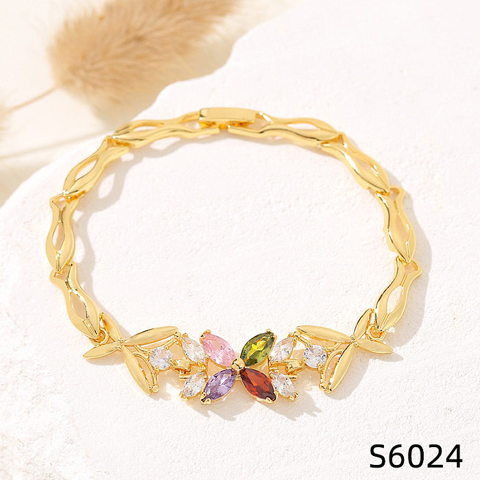 Simple Style Flower Copper Inlay Zircon Bracelets