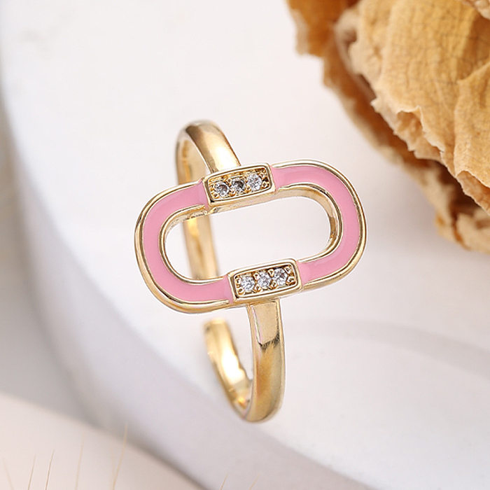 Fashion Oval Copper Enamel Zircon Open Ring