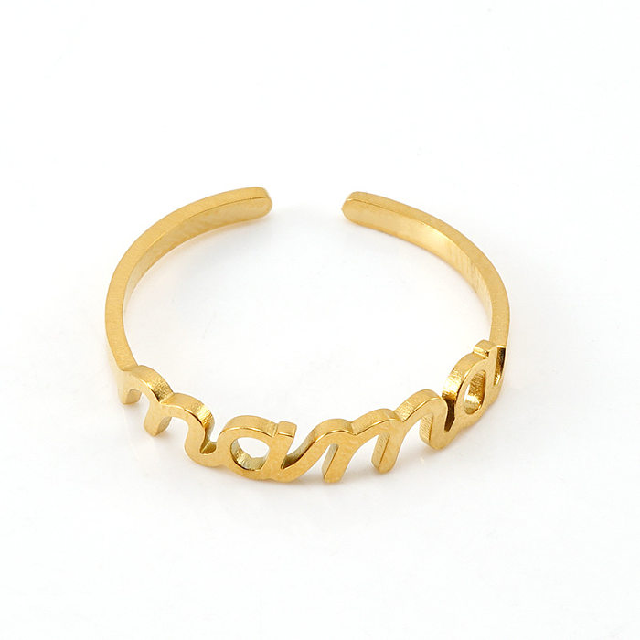 Anel aberto de aço inoxidável com letras da moda Anéis de aço inoxidável banhados a ouro