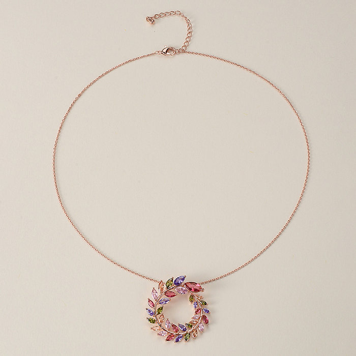 Elegant Cute Leaves Copper Rose Gold Plated Zircon Pendant Necklace In Bulk