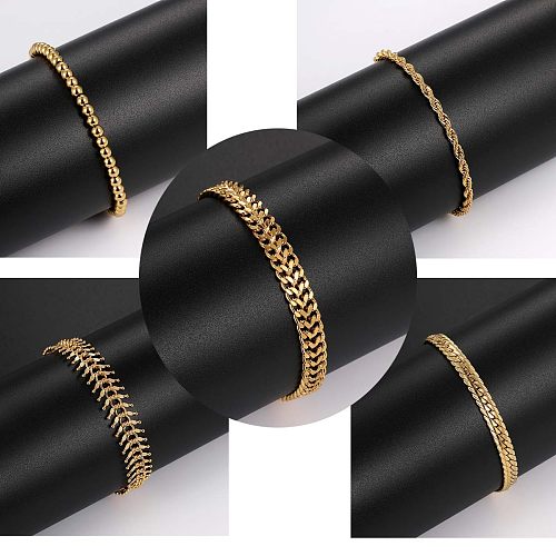 INS Style Solid Color Fish Bone Copper Plating Chain 18K Gold Plated Bracelets