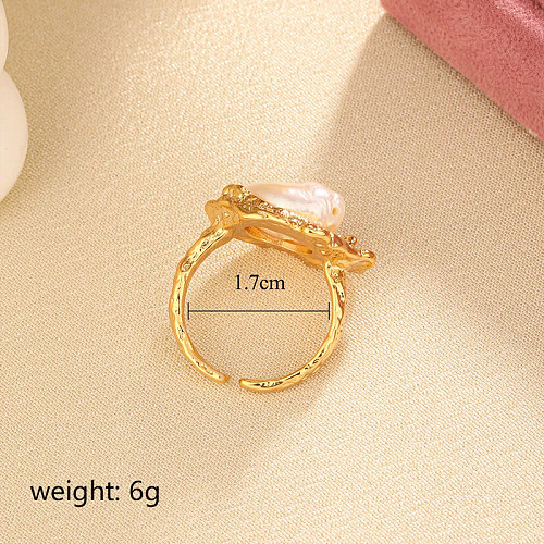 British Style Solid Color Copper Inlay Freshwater Pearl Open Rings