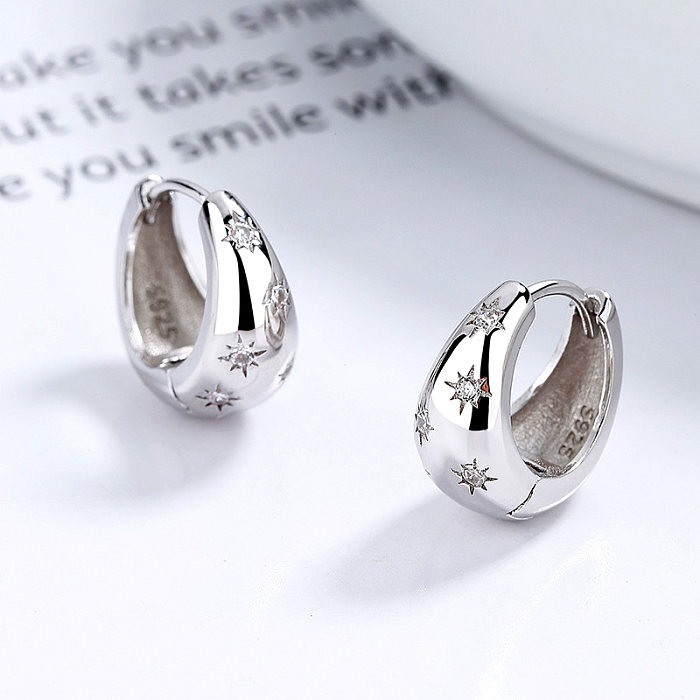 1 Pair Simple Style U Shape Star Copper Inlay Artificial Diamond Hoop Earrings