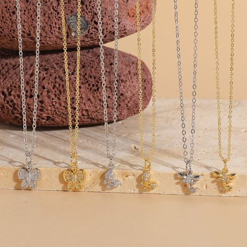 Bolsa de cobre, colgante de libélula y mariposa dorada, cadena para clavícula femenina, Amazon, nuevo collar de adorno Simple minoritario de oro Real de 14K