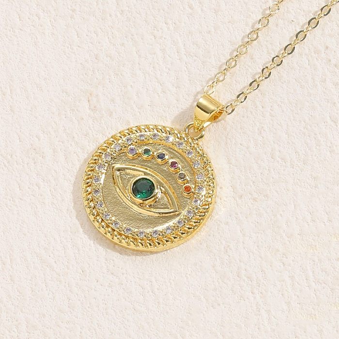 Elegant Sweet Round Devil'S Eye Heart Shape Brass 14K Gold Plated Zircon Pendant Necklace In Bulk