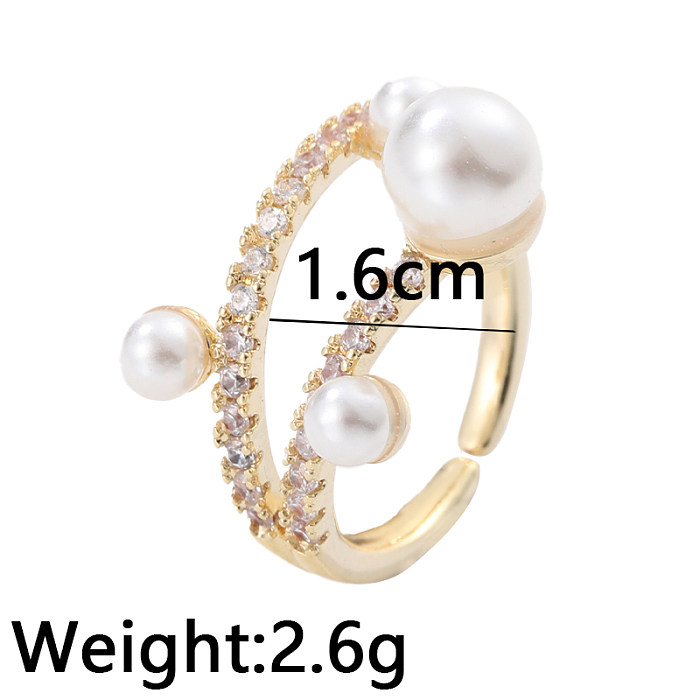 IG Style Korean Style Irregular Copper Inlay Artificial Pearls Zircon Open Rings