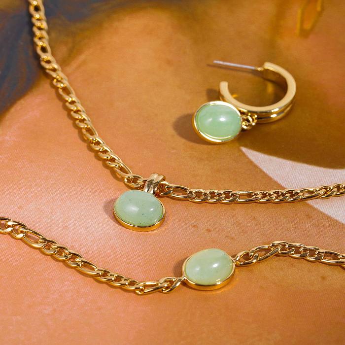 Süße ovale Halskette mit Titanstahlbeschichtung und Naturstein-18-Karat-Vergoldung