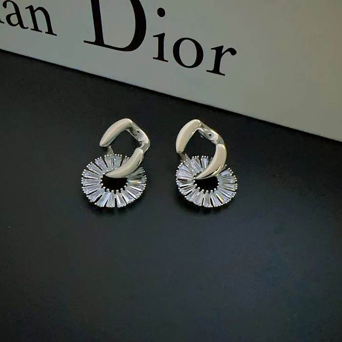1 Pair Simple Style Round Inlay Copper Zircon Drop Earrings