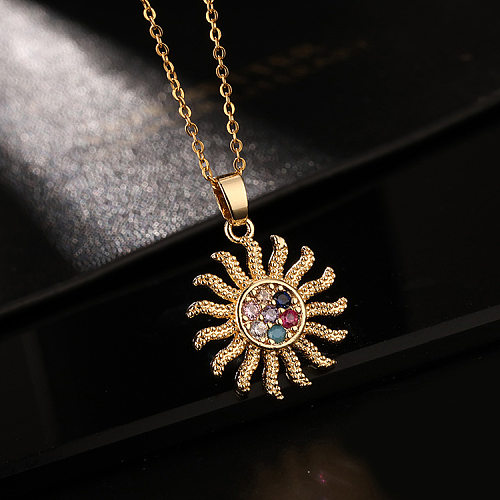Lady Streetwear Sun Copper Plating Inlay Zircon Pendant Necklace