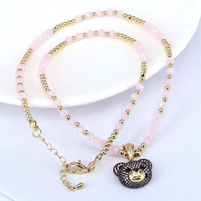 IG Style Little Bear Artificial Crystal Copper Plating Inlay Zircon Gold Plated Pendant Necklace