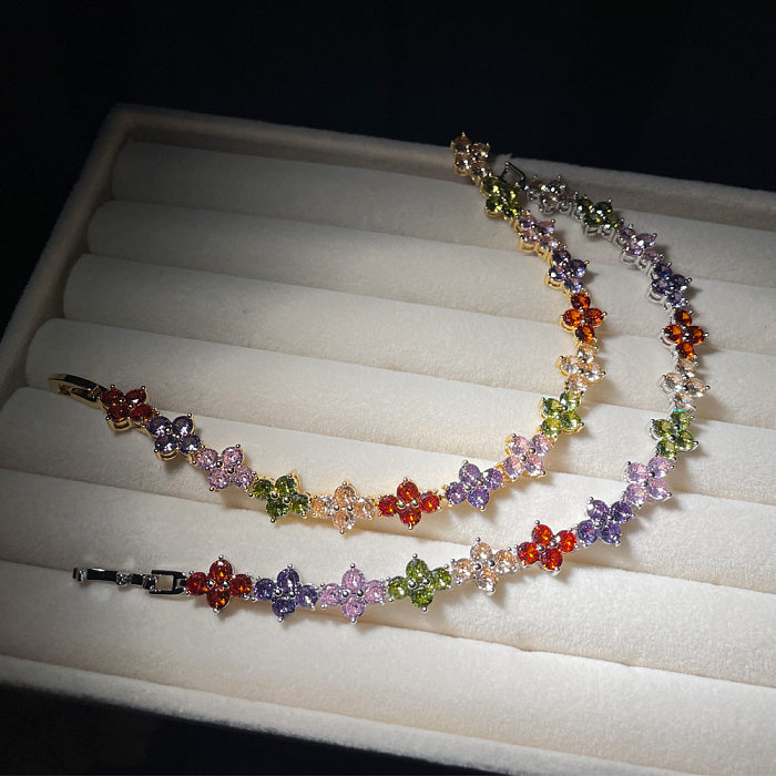 Elegant Lady Flower Copper Plating Inlay Zircon Bracelets