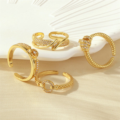 Linhas redondas de estilo simples anel aberto banhado a ouro do zircão 18K do embutimento do chapeamento de cobre