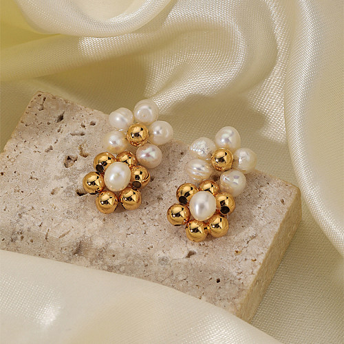 1 Pair Sweet Flower Plating Copper 18K Gold Plated Ear Studs