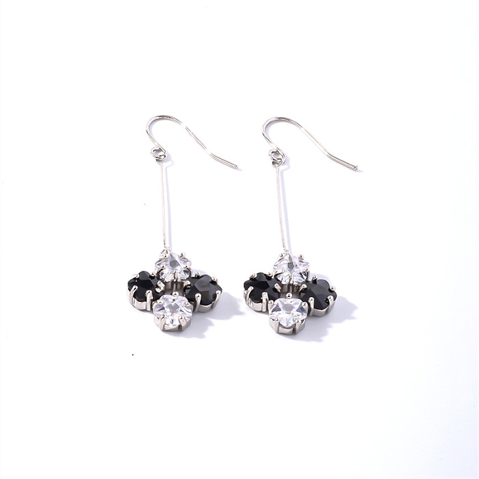 1 Pair IG Style Simple Style Flower Plating Inlay Copper Zircon White Gold Plated Drop Earrings