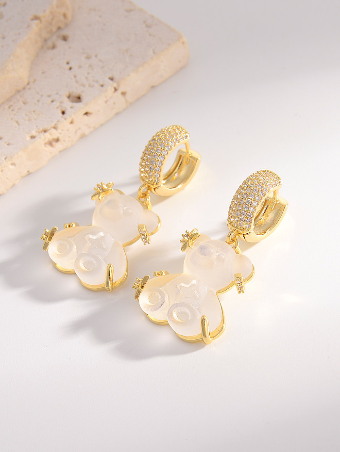 1 Pair Simple Style Bear Inlay Copper Rhinestones 18K Gold Plated Drop Earrings