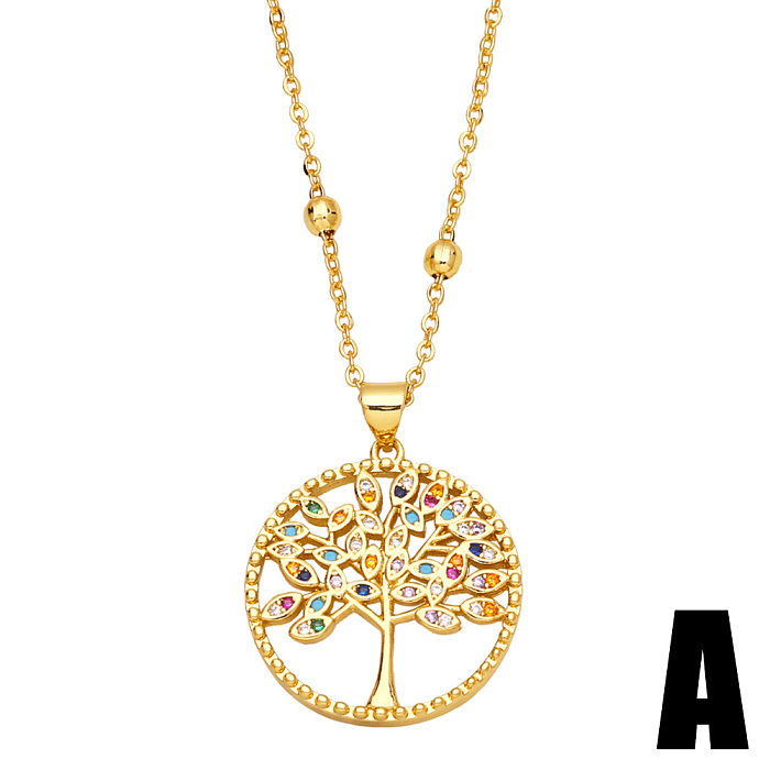 Fashion Leopard Head Pendant Simple Color Zircon Tree Of Life Pendant Copper Necklace