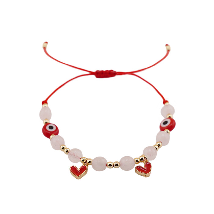 Bracelets tressés à cordon de serrage en perles de cuivre et de verre en forme de cœur mignon