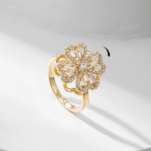 Anéis de zircão de cobre com flor de estilo simples a granel