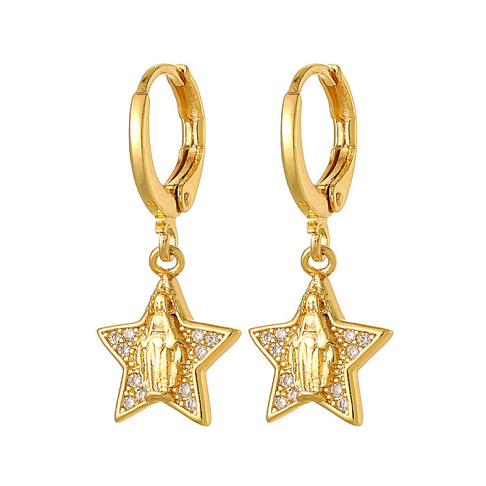 Fashion Human Copper Gold Plated Zircon Drop Earrings 1 Pair