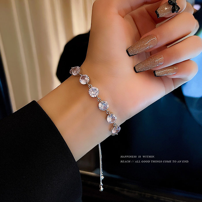 Casual Simple Style Round Copper Plating Inlay Zircon Bracelets