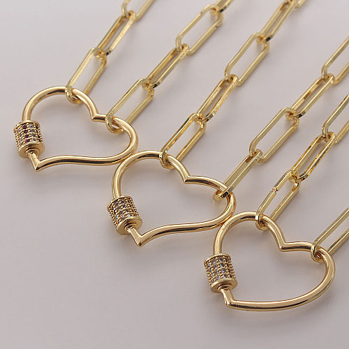 Simple Style Heart Shape Copper Gold Plated Zircon Pendant Necklace In Bulk