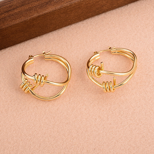 1 Pair Simple Style Round Plating Copper 18K Gold Plated Earrings