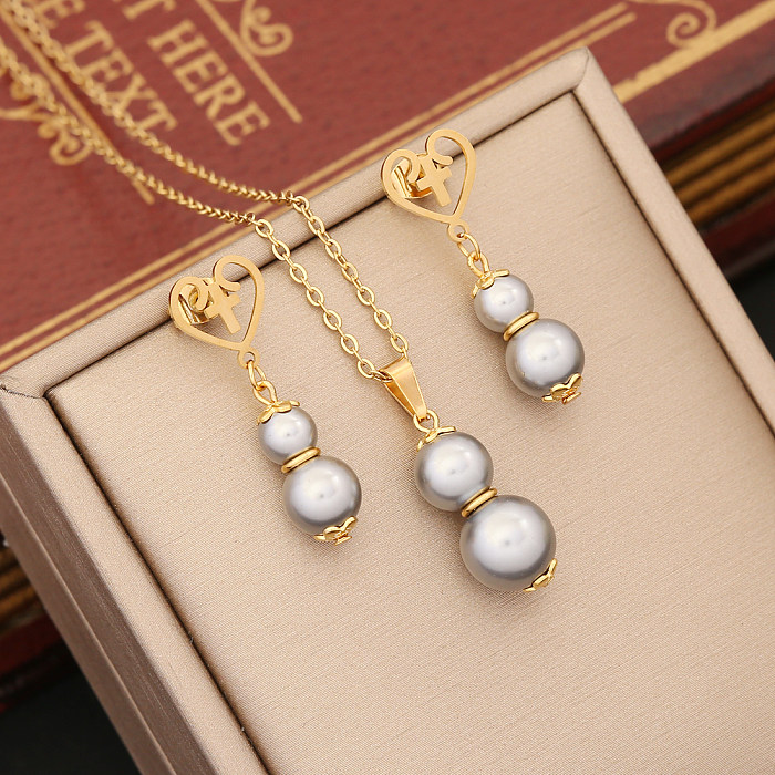 Conjunto de joyería de retales de perlas artificiales de acero inoxidable con forma de calabaza Commute