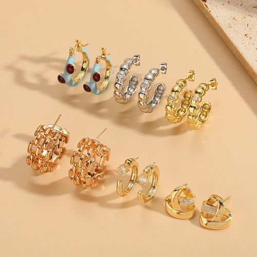 1 Paar elegante, luxuriöse, klassische Ohrringe mit geometrischer Beschichtung und Kupfer-Zirkon-Inlay, 14 Karat vergoldet