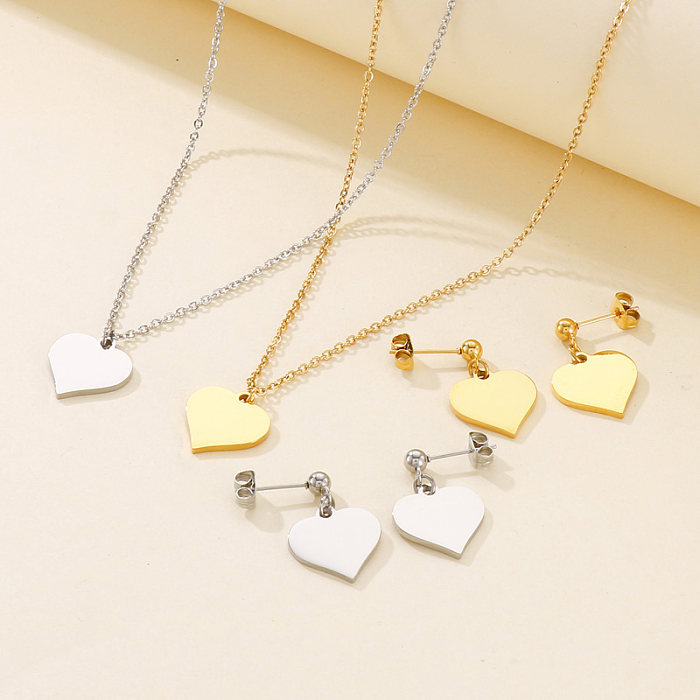 Simple Style Heart Shape Titanium Steel Plating Earrings Necklace