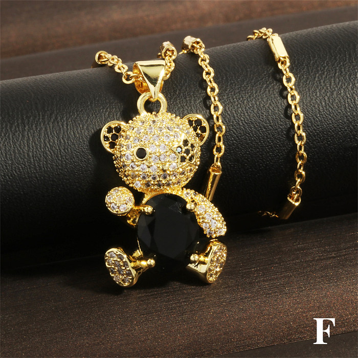 European And American Ins Cute Copper Inlaid Micro Zircon Bear Pendant Necklace Fashion Simple 18K Gold Plating Clavicle Chain Wholesale