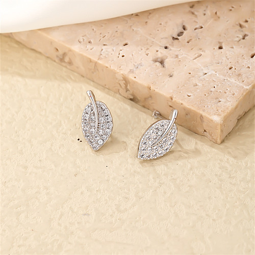 1 Pair Sweet Simple Style Leaf Plating Inlay Copper Zircon White Gold Plated Ear Studs