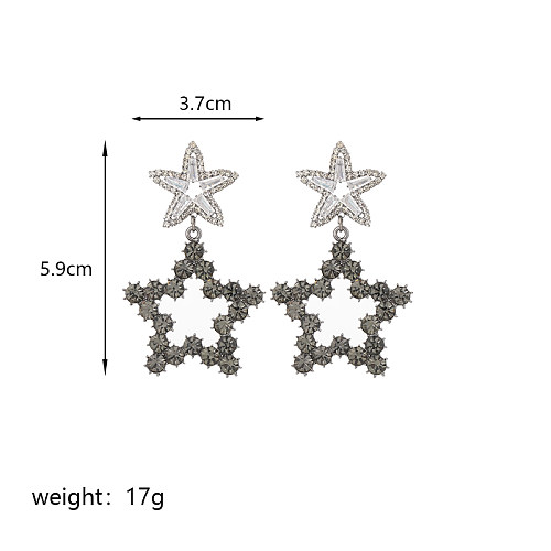 1 paire de boucles d'oreilles pentagramme de Style Simple, incrustation de cuivre cristal Zircon plaqué or 18 carats