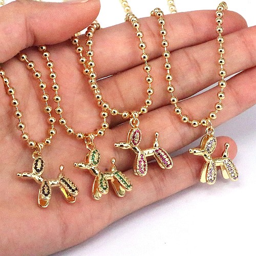 Cute Dog Copper Plating Inlay Zircon Gold Plated Pendant Necklace