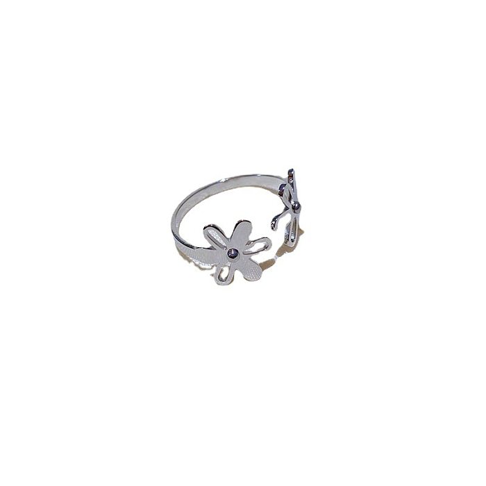 Wholesale Elegant Simple Style Streetwear Flower Titanium Steel Plating Rings