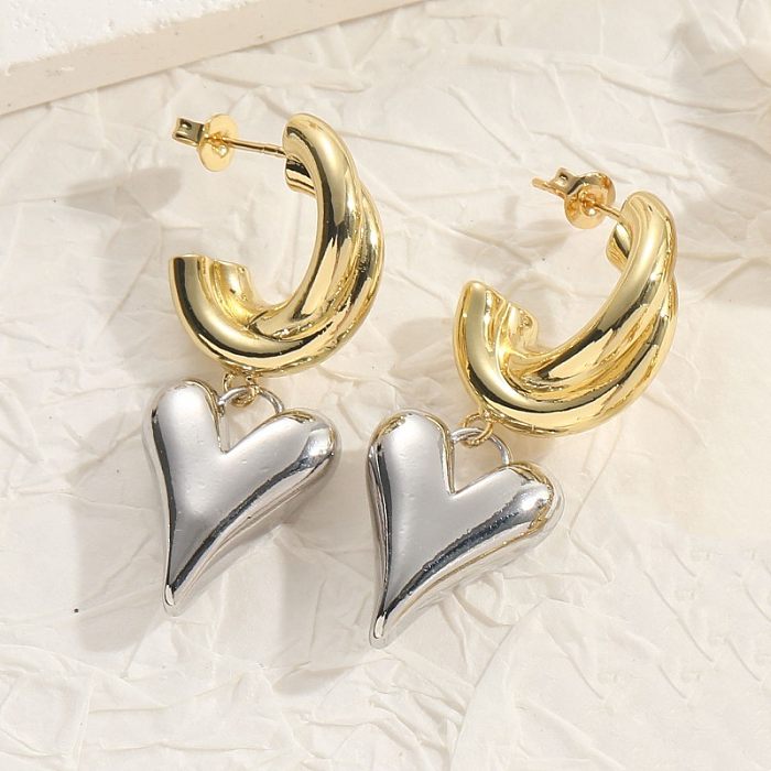 1 Pair Elegant Luxurious Classic Style Heart Shape Copper Plating 14K Gold Plated Drop Earrings