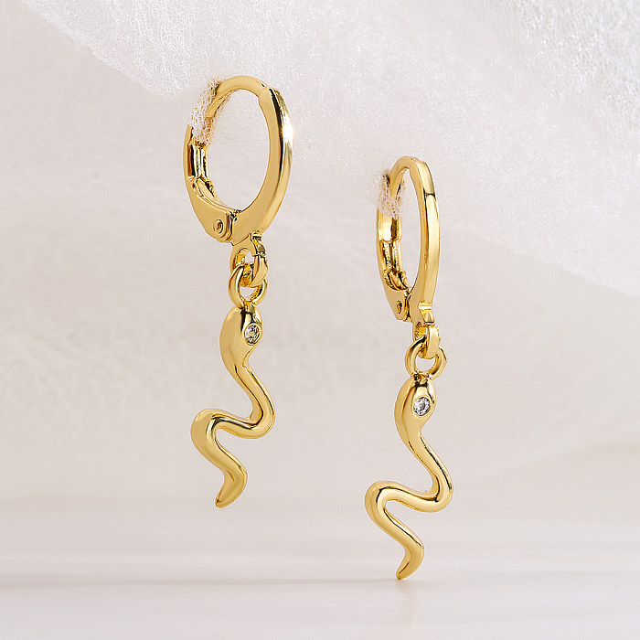 Modische Schlangen-Ohrringe aus Kupfer, vergoldet, Zirkon, 1 Paar