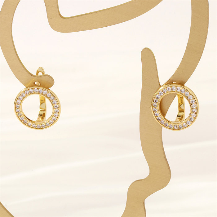 1 Pair Simple Style Commute Geometric Circle Enamel Plating Inlay Copper Zircon 18K Gold Plated Earrings