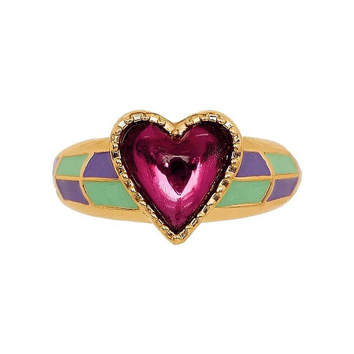 Retro Heart Shape Copper Plating Inlay Artificial Gemstones Open Rings