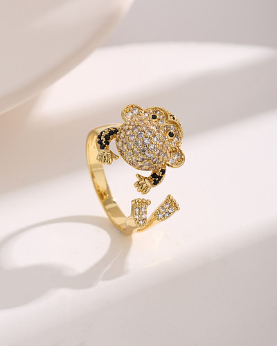 Estilo moderno estilo simples macaco chapeamento de cobre embutimento zircão 18K anéis abertos banhados a ouro