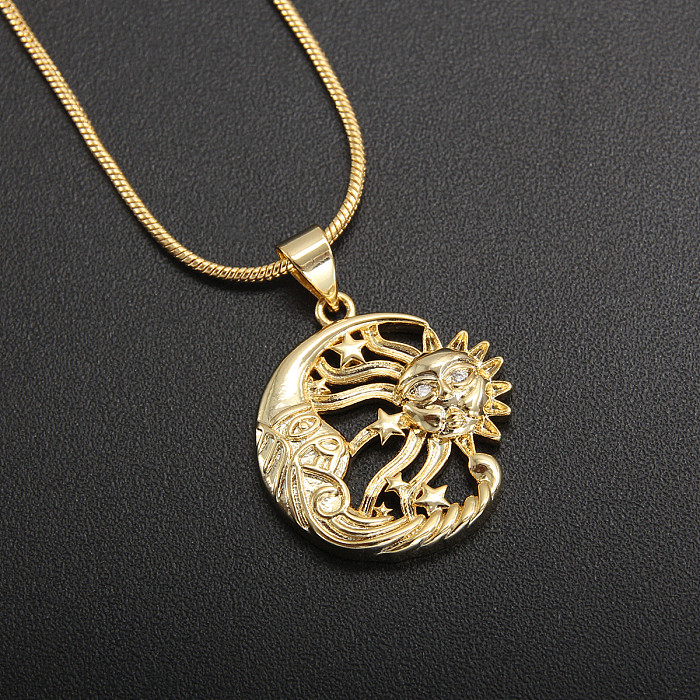 Collier pendentif décontracté en forme de cœur et de lune, Style Vintage, incrustation de cuivre plaqué or Zircon
