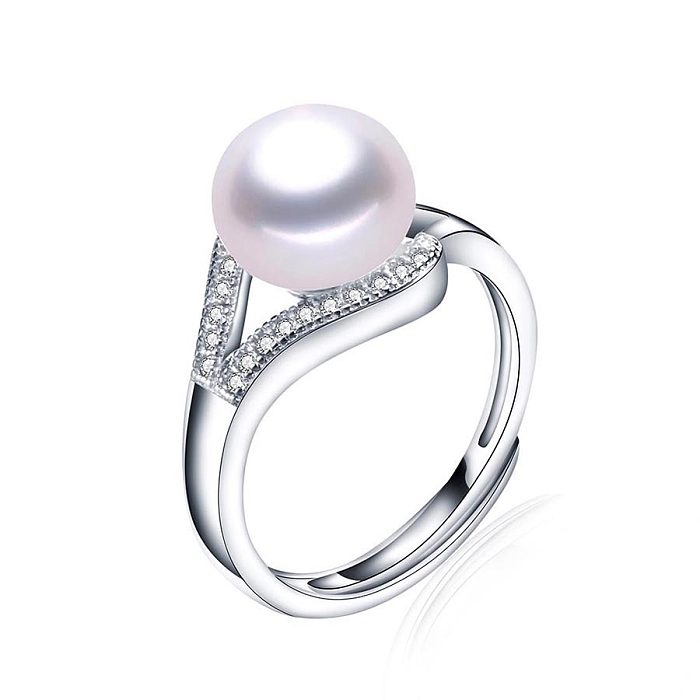 Simple Style Round Copper Inlay Pearl Zircon Rings