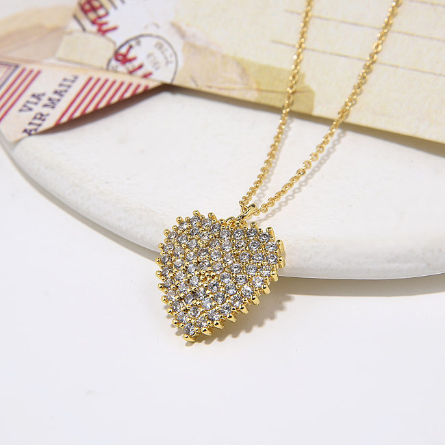 Fashion Heart Shape Copper Inlay Zircon Pendant Necklace 1 Piece
