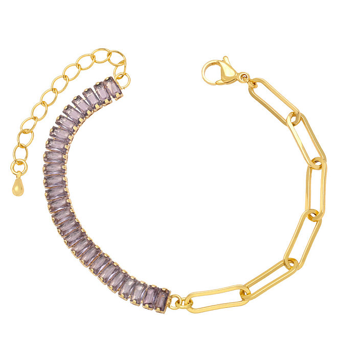 Fashion Simple Thick Chain Stitching Rectangular Zircon Inlaid Bracelet