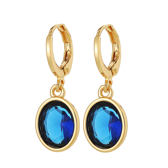 Fashion Round Copper Plating Inlay Zircon Drop Earrings 1 Pair