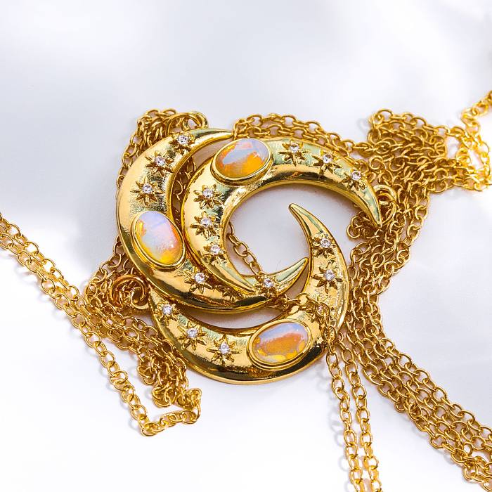 Collar con colgante chapado en oro de 18 quilates con incrustaciones de cobre y luna de estilo simple informal