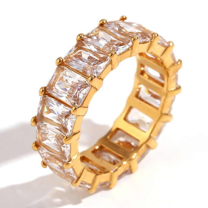 Anéis banhados a ouro 18K de zircão embutido geométrico de aço inoxidável estilo clássico estilo clássico simples