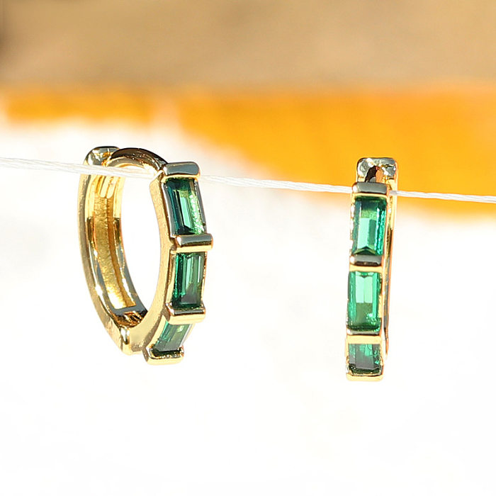 1 Paar schlichte, geometrische Kupfer-Inlay-Ohrringe mit Zirkon und 18-Karat-Vergoldung