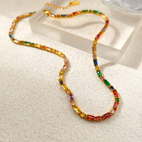 Lady Square Copper Plating Inlay Zircon Necklace